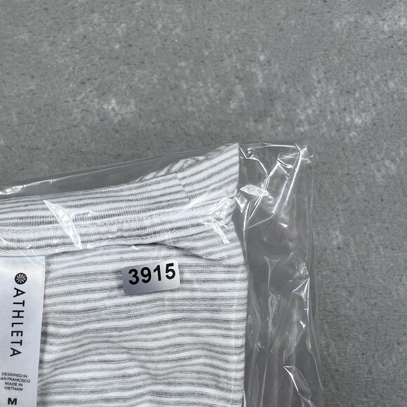 Athleta T Shirt Medium Gray Striped Cloudlight Stratus Tee Stretch Cap Sleeve - Picture 11 of 11
